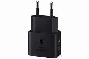 Oriģināls Samsung EP-T2510XBEGEU USB-C PD 25W GaN lādētājs ar USB-C uz USB-C kabeli, melns, blisteris