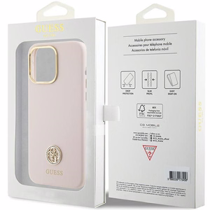 Guess Silikona Logo Strass 4G Viedtālruņa apvalks iPhone 15 Pro Max - Rozā