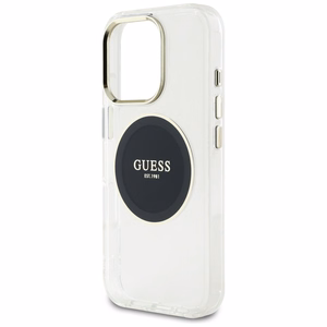 Guess IML Metal Colored Circle Classic Logo Magnētiskais viedtālruņa apvalks iPhone 16 Pro - melns