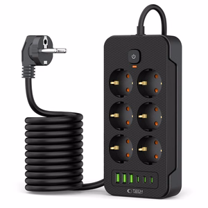 TECH-PROTECT PC6X6 PAGARINĀTĀJS 3 USB & 3 TYPE-C & 6 LIGZDU 200CM MELNS