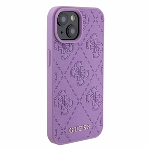 Guess GUHCP15SP4EPMU iPhone 15 6.1" violets/gaiši violets cietais viedtālruņa apvalks Leather 4G Stamped
