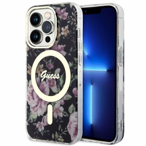 Guess GUHMP14LHCFWSK iPhone 14 Pro 6.1" melns/melns cietais apvalks Ziedu MagSafe