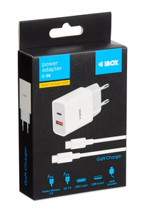 Sienas lādētājs iBOX C-36 GaN PD20W, balts