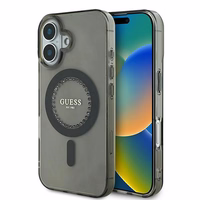 Guess IML Rhinestones Magnētiskais viedtālruņa apvalks iPhone 16 Plus - melns