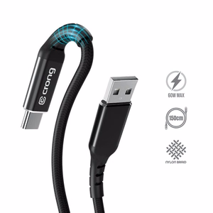Crong Armor Link USB-A–USB-C kabelis, 1.5 m, 60 W / 3 A, melns