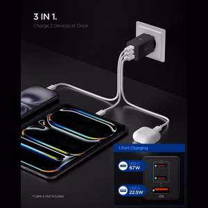 Spigen Essential EE673EU 3 portu ladetajs 2xUSB-C 1xUSB-A 67W - Melns