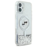 Karl Lagerfeld Liquid Glitter Karl&Choupette Head Magnētiskais viedtālruņa apvalks iPhone 16 - caurspīdīgs