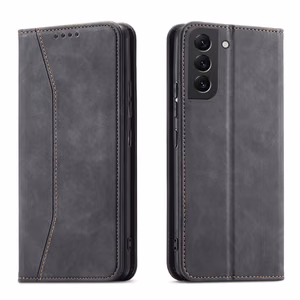 Magnet Fancy viedtālruņa apvalks Samsung Galaxy S22+ (S22 Plus) ar maku un karšu turētāju, melns