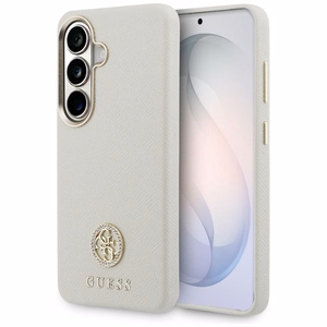 Guess maciņš Rhinestone Round Logo MagSafe priekš Samsung Galaxy S26 smilškrāsas