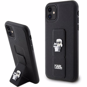 Karl Lagerfeld Gripstand Saffiano Karl&Choupette Pins чехол для iPhone 11 / Xr - чёрный