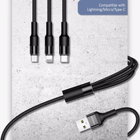 USAMS Pīts kabelis U5 3w1 1,5m 2A melns (lightning/microUSB/USB-C) SJ2193IN101 (US-SJ219)
