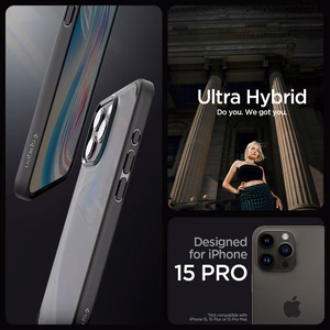 Spigen Ultra Hybrid viedtālruņa apvalks iPhone 15 Pro - Caurspīdīgs melns