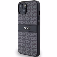 DKNY Ādas mono svītra un metāla logotips viedtālruņa apvalks iPhone 15/14/13 - melns