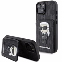 Karl Lagerfeld Saffiano Cardslots and Stand Monogram Ikonik Patch Viedtālruņa apvalks iPhone 15 - melns