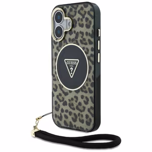 Guess HC IML leoparda trīsstūra auklas siksna MagSafe iPhone 16 apvalks - brūns