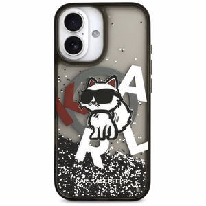 Karl Lagerfeld Šķidrs mirdzošs Choupette logotips Magnētiskais viedtālruņa apvalks iPhone 17 - melns