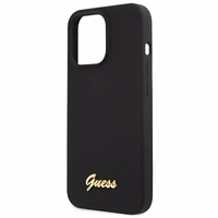 Guess GUHMP13LLSLMGBK viedtālruņa apvalks iPhone 13 Pro / 13 6.1" melns cietais silikona ar zelta logotipu MagSafe