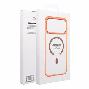 Case for iPhone 17 Pro / 18 Pro (low camera edge) Frame Clear Hybrid Mag Cover compatible with MagSafe hermes orange