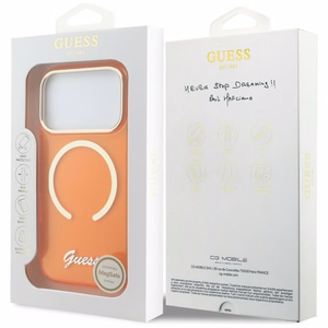 Guess IML Script Metal MagSafe Maciņš for iPhone 17 Pro - oranžs