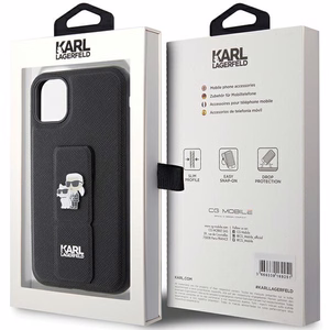Karl Lagerfeld Gripstand Saffiano Karl&Choupette Pins чехол для iPhone 11 / Xr - чёрный