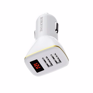 Borofone BZ11 Speed Map automašīnas lādētājs ar 2 USB-A pieslēgvietām, ar digitālo displeju, balts
