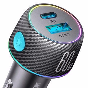 Automašīnas lādētājs Joyroom „JR-CCN01" melns 60W (PD20W / USB-C) ar LED gaismu