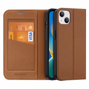 Dux Ducis Skin X2 viedtālruņa apvalks iPhone 14 Plus ar magnētisko atloku brūns