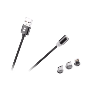 Magnētiskais 3-in-1 USB kabelis, micro USB, USB-C un Lightning, 100 cm, melns