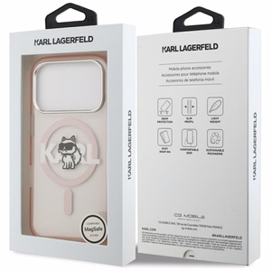 KARL LAGERFELD viedtālruņa apvalks IPHONE 17 Pro, ar magnētisko MagSafe, (KLHMP17LHGCHGKBP, IML Choupette Sketch Logo) rozā
