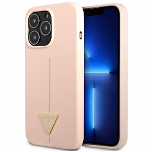 Guess GUHCP13LSLTGP iPhone 13 Pro / 13 6.1" rozā cietais apvalks silikona trīsstūris