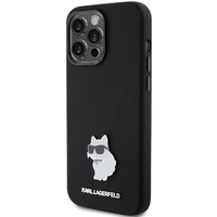 Karl Lagerfeld Silikona Choupette Metal Pin apvalks viedtālrunim iPhone 15 Pro - rozā
