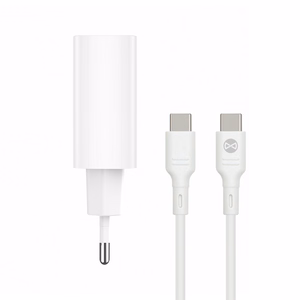 Forever TC-07-30AC PD QC lādētājs 1x USB-C 1x USB 30W balts + USB-C - USB-C kabelis 60W