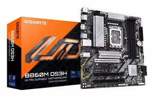 GIGABYTE B860M DS3H mātesplate - Intel Core Ultra sērijas procesori, 5+1+2+1 fāžu VRM, līdz 9066MHz DDR5, 1xPCIe 5.0 + 1xPCIe 4.0 M.2, 2.5GbE LAN, USB 3.2 Gen 2