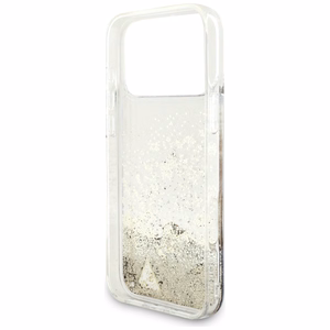 zelta Guess Liquid Glitter 4G Charms vāciņš modeļiem iPhone 18 Pro Max / 17 Pro Max