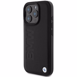 BMW ādas apvalks ar karsto zīmogu iPhone 16 Pro - melns