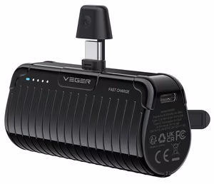 Внешний аккумулятор Veger PlugOn (W0558) PD QC3.0 3A 20W 5000 mAh со встроенным коннектором Type C чёрный