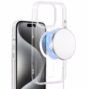 Liavec Spīdīgs Magnētiskais Caurspīdīgs viedtālruņa apvalks Iphone 15 Pro balta