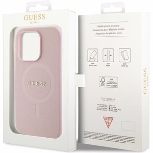Guess GUHMP14LPSAHMCP viedtālruņa apvalks iPhone 14 Pro - rozā Saffiano Magnētiskais