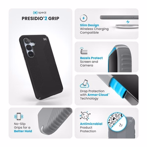 Speck Presidio2 Grip vāciņš ierīcei Samsung Galaxy S25+ / S24+, melns / slānekļa pelēks