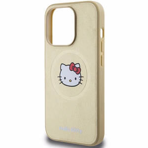 Hello Kitty ādas Kitty Head magnētiskais viedtālruņa apvalks iPhone 15 Pro Max - zelta