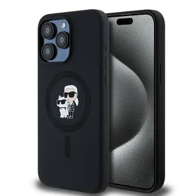 Karl Lagerfeld Silikona Karl&Choupette Ring MagSafe viedtālruņa apvalks iPhone 15 Pro Max - melns