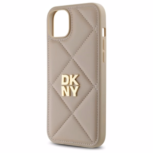 DKNY Quilted Stack Logo viedtālruņa apvalks iPhone 15 Plus - bēšs