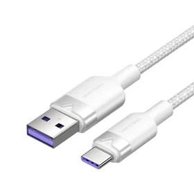 USB 2.0 A uz USB-C 6A Vention CTOWF 1M kabelis (balts)