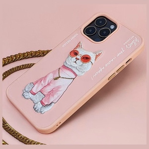 Nimmy Brilles Foršs Kaķis viedtālruņa apvalks iPhone 15 Pro - rozā