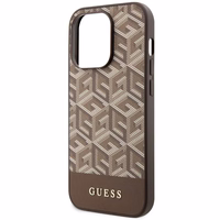Guess GUHMP14XHGCFSEW iPhone 14 Pro Max 6.7" brūns/brūns cietais apvalks GCube Stripes MagSafe