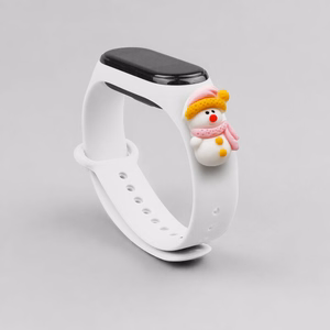 Ремешок Xmas для Xiaomi Mi Band 3 / 4 рождественский силиконовый браслет со снеговиком - белый