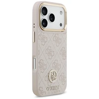 Guess 4G Strass Logo & Big Strap Metal Buttons Magnētiskais viedtālruņa apvalks iPhone 17 Pro - rozā