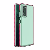 Viedtālruņa apvalks Spring Case – skaidrs TPU gel apvalks ar krāsainu rāmi, paredzēts Samsung Galaxy A02s EU – tumši rozā apvalks
