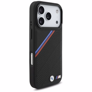 BMW M trīskrāsu metāla logotipa magnētiskais viedtālruņa apvalks iPhone 17 Pro - melns