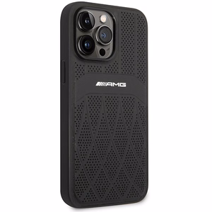 AMG AMHMP14XOSDBK iPhone 14 Pro Max 6.7" melns/melns cietais ādas apvalks ar izliekām līnijām MagSafe